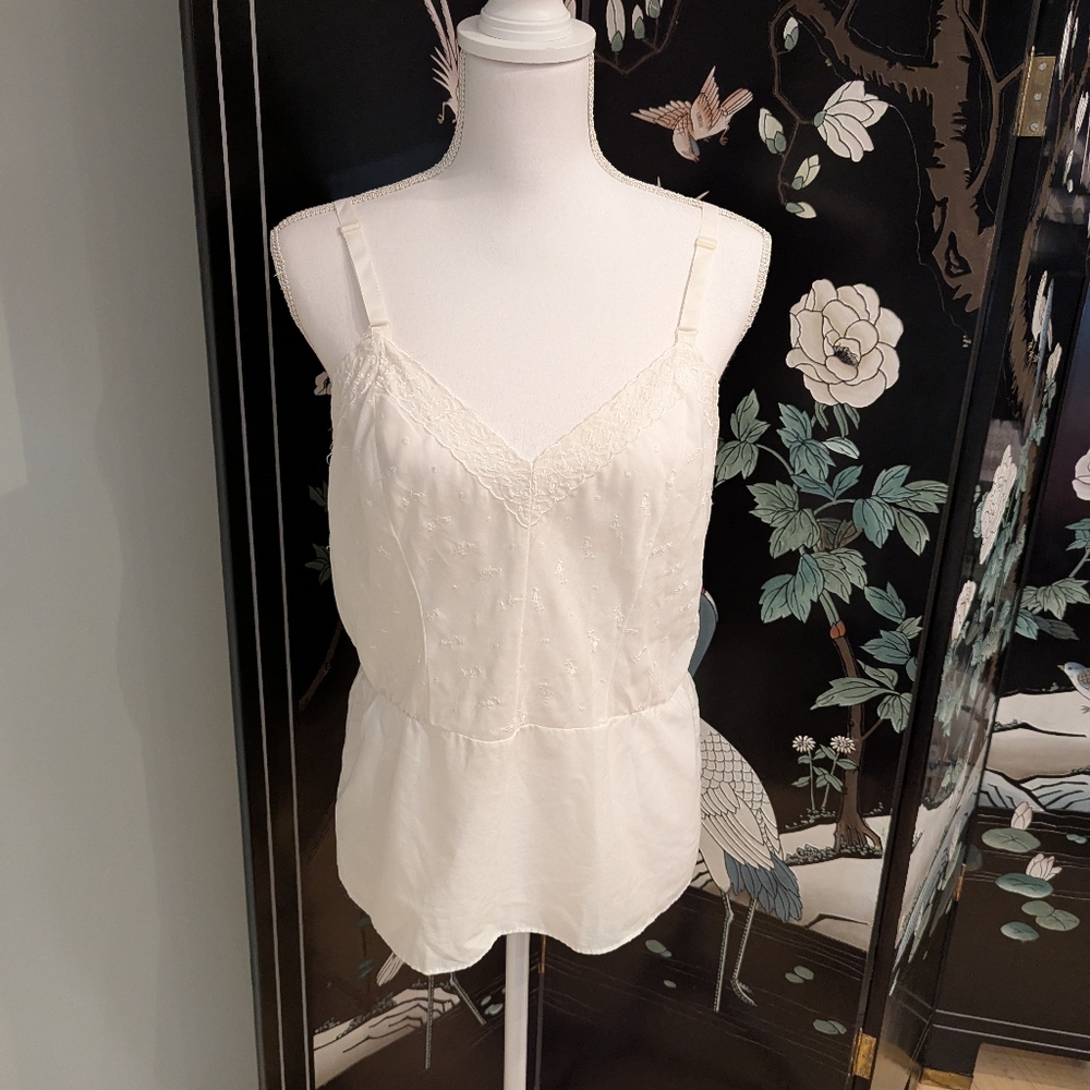 Vintage 70s/80s Women's S/M Peasant Cami Tank Top Peplum Seam White Ivory 189